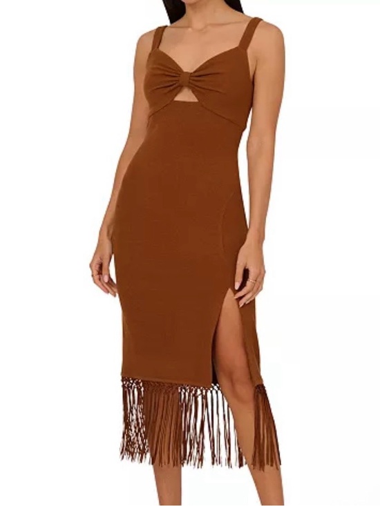 Adrianna Papell Dresses & Skirts - Adrianna Papell Brown Knot-Front Fringe Midi Dress